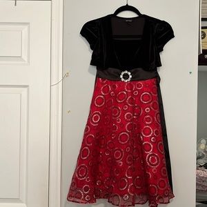 Black velvet with bottom red tulle dress